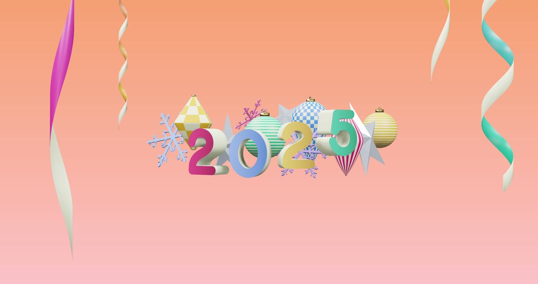Colorful holiday banner celebrating 2025 on pink background