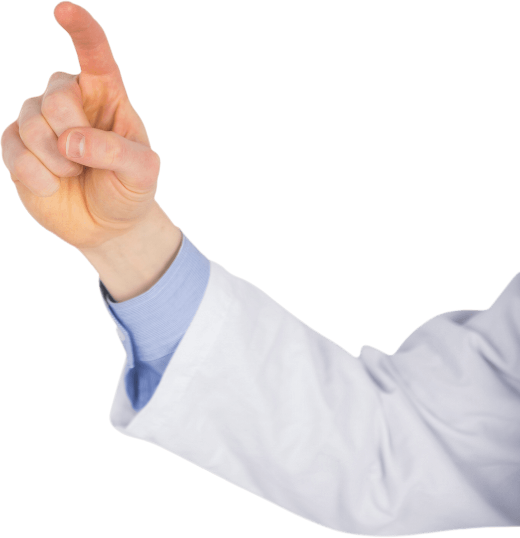 Transparent Arm of Doctor Pointing at Digital Interface