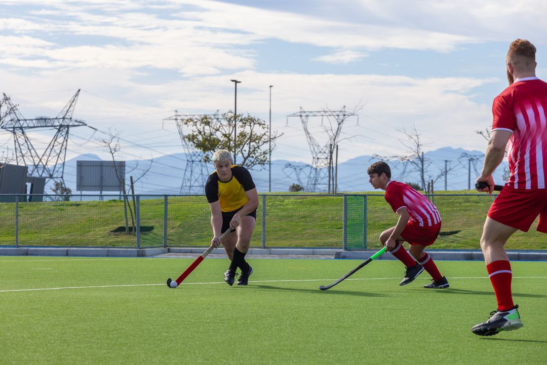 Intense Field Hockey Match on Pristine Turf Pitch