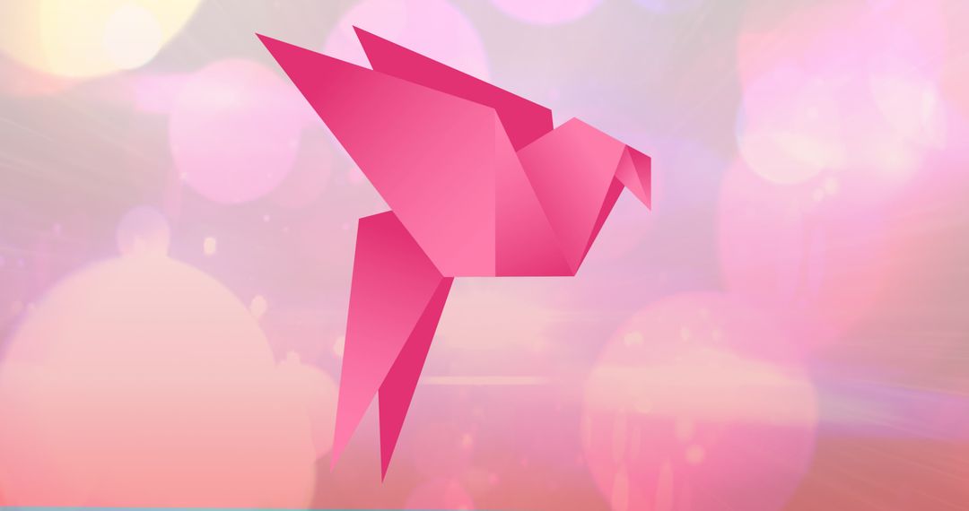 Origami Paper Bird with Glittering Lights on Pink Background