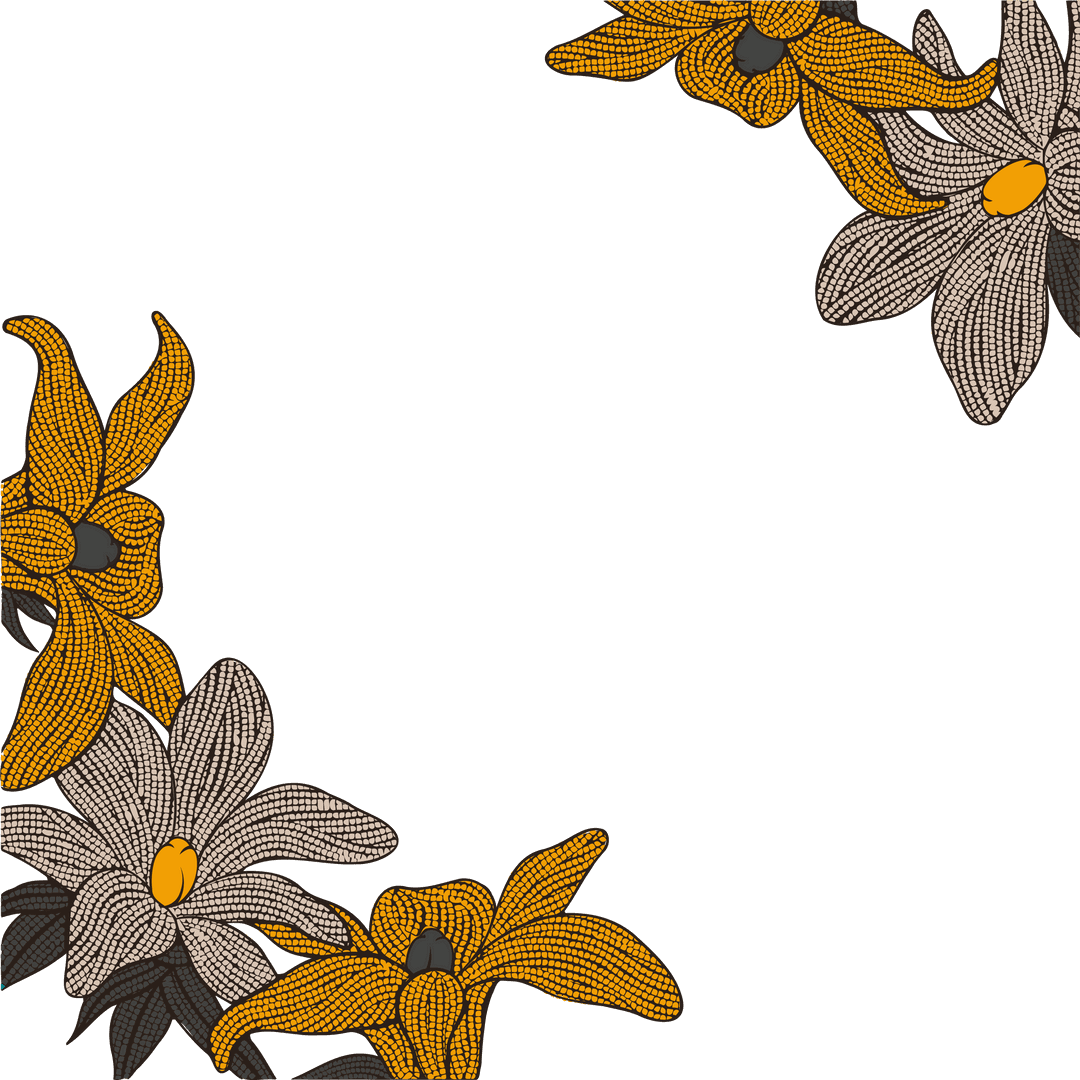 Transparent Flat Floral Design Cluster with Golden Cream Flowers