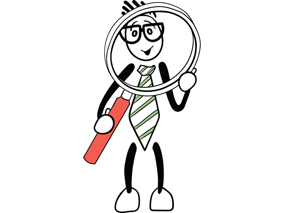 Transparent Cartoon Figure with Magnifying Glass