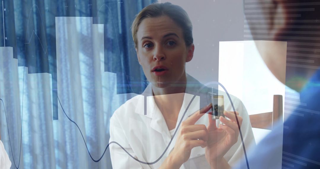 Doctor Explaining Health Sensor with Data Visualization Overlays