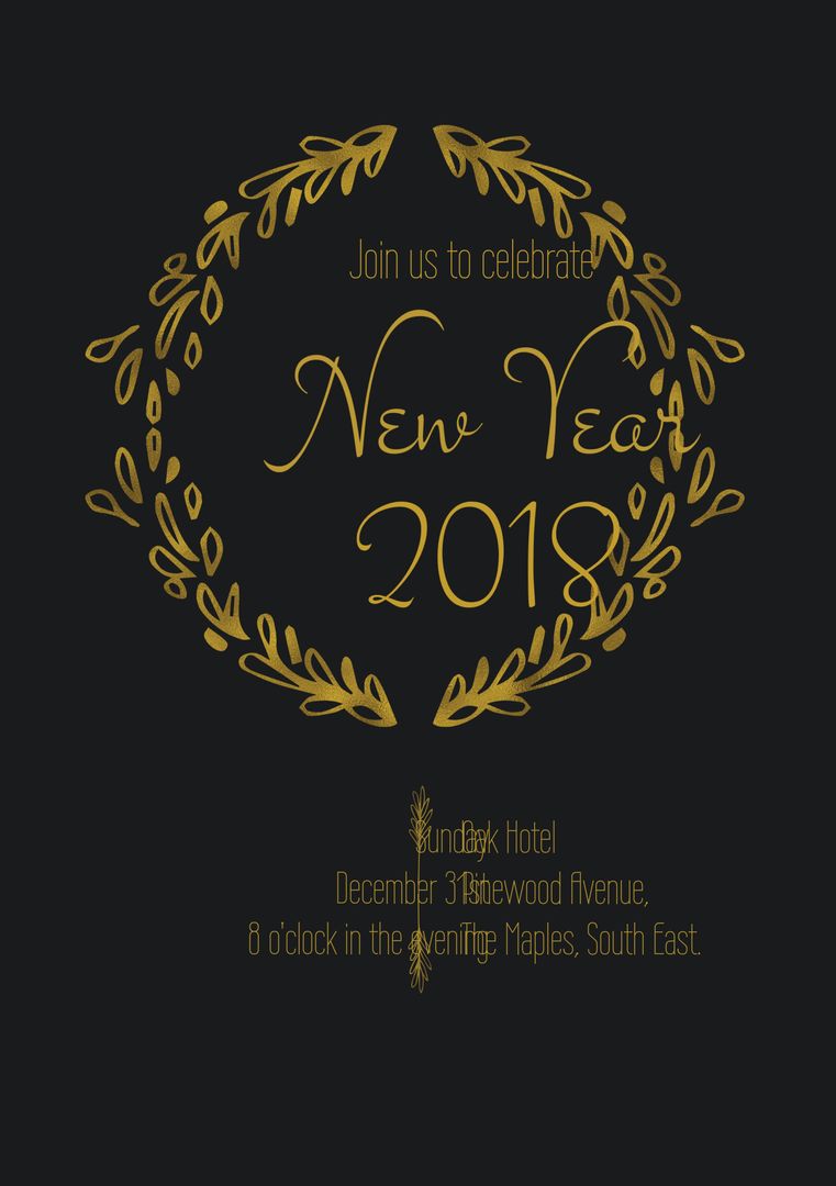 Elegant New Year's Celebration Invitation with Golden Wreath Design