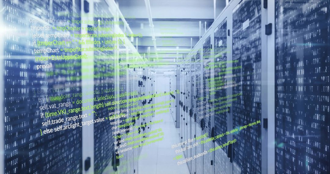Futuristic Data Center with Digital Code Stream