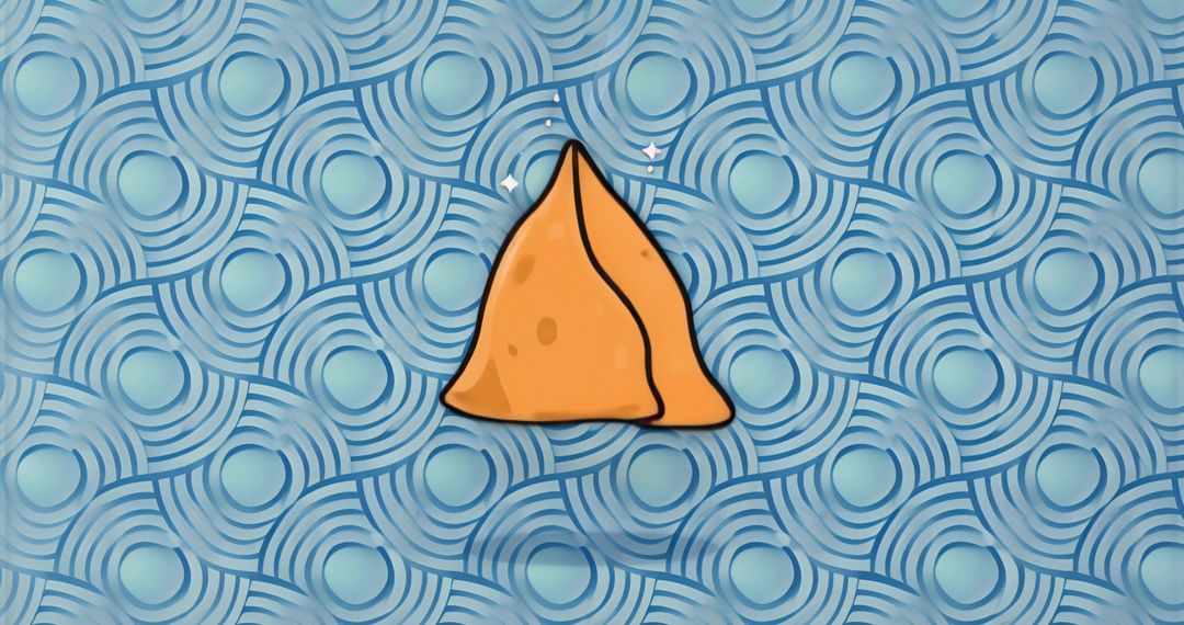 Golden Triangular Pastry on Blue Geometric Pattern Minimal Modern Food Graphic