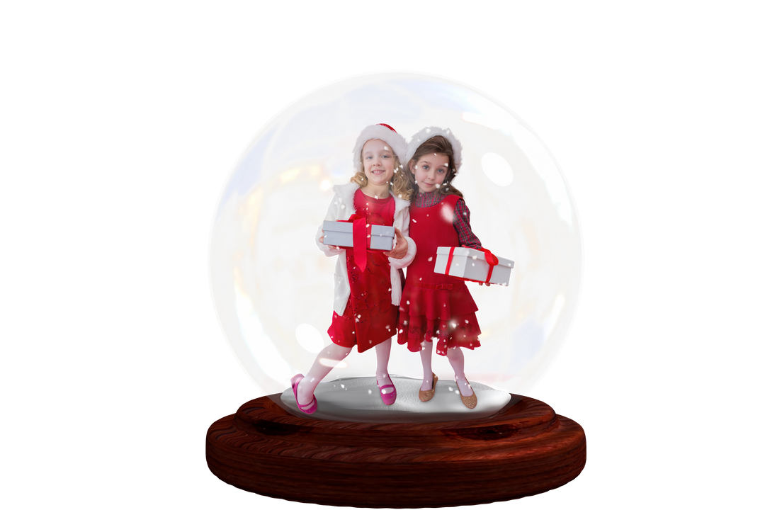 Transparent Snow Globe with Caucasian Girls Holding Christmas Presents - Download Free Stock Images Pikwizard.com