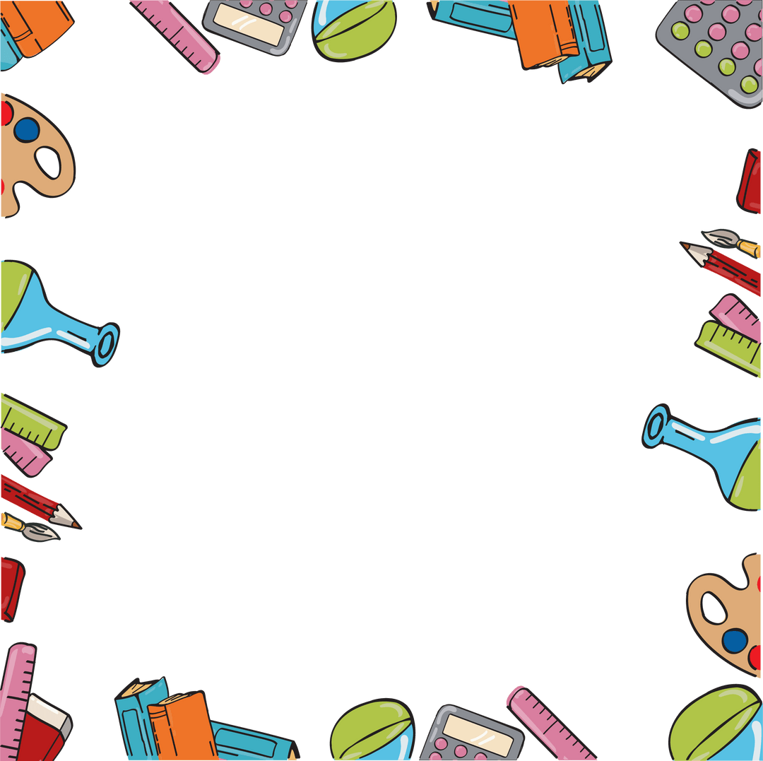School and Art Supplies Border, Transparent Background Frame