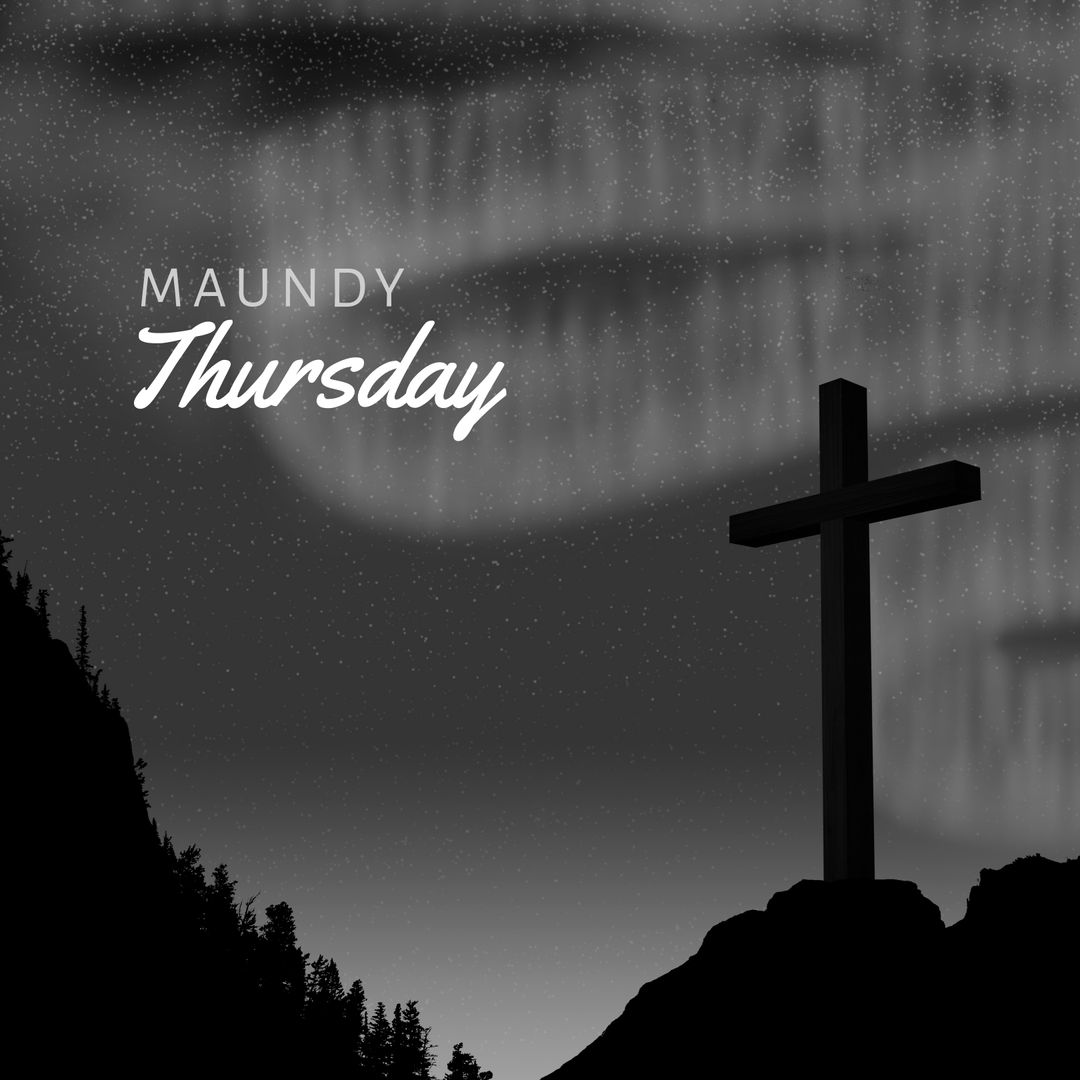 Maundy Thursday Cross Under Night Sky with Aurora Borealis