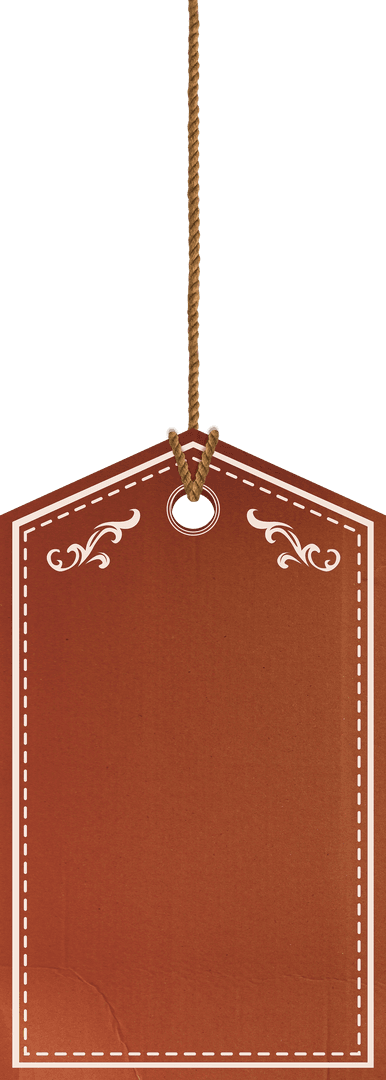 Brown Tag with Rope and Decorative Borders on Transparent