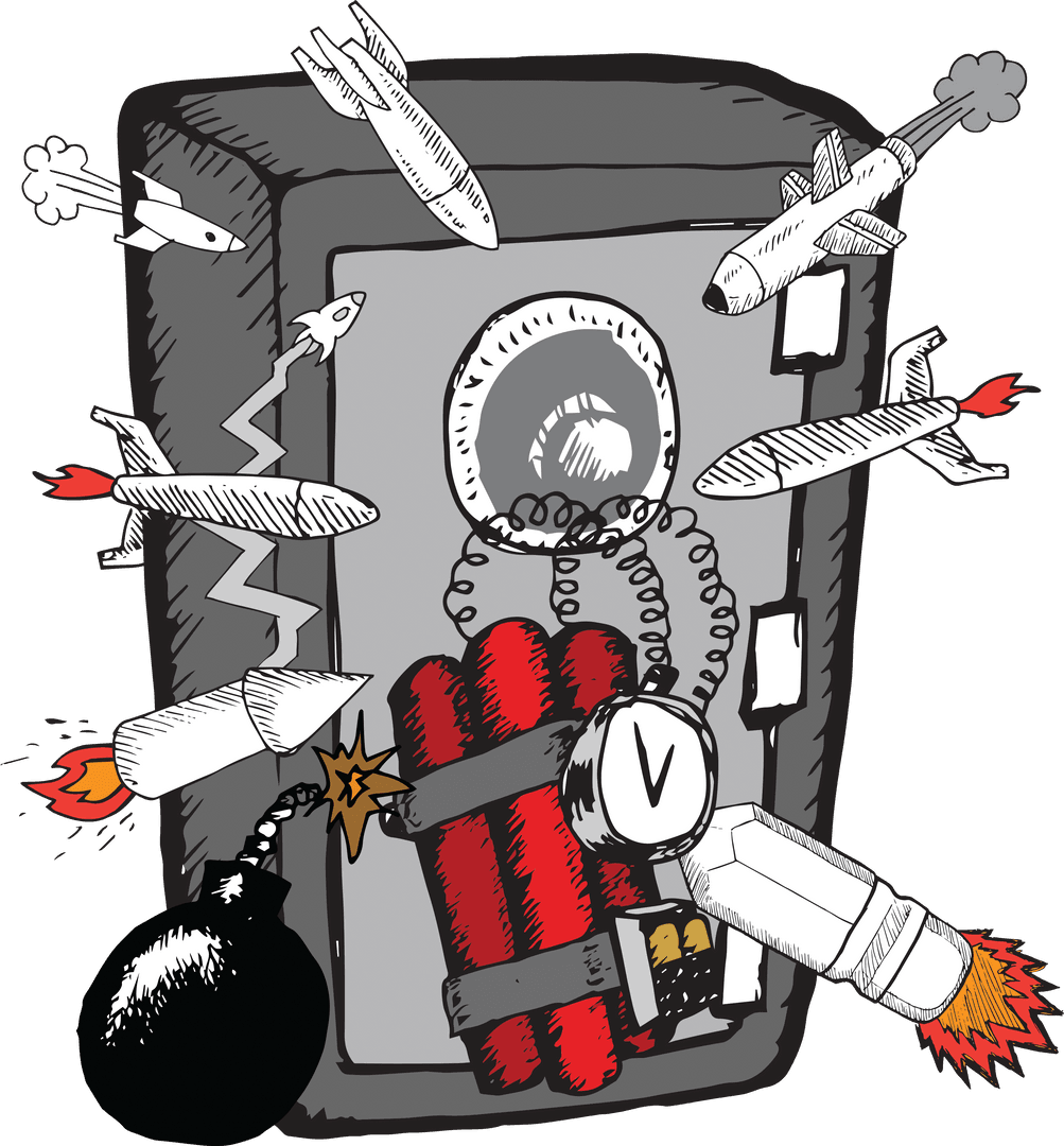 Illustration of Bombs and Safe on Transparent Background