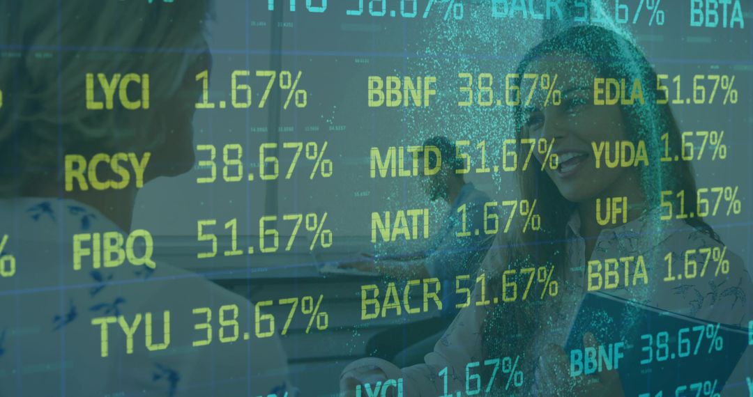 Colleagues Analyzing Financial Data on Virtual Display in Modern Office