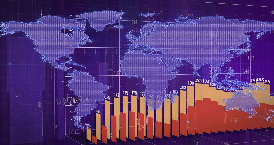 Digital Infographic with World Map and Rising Bar Charts