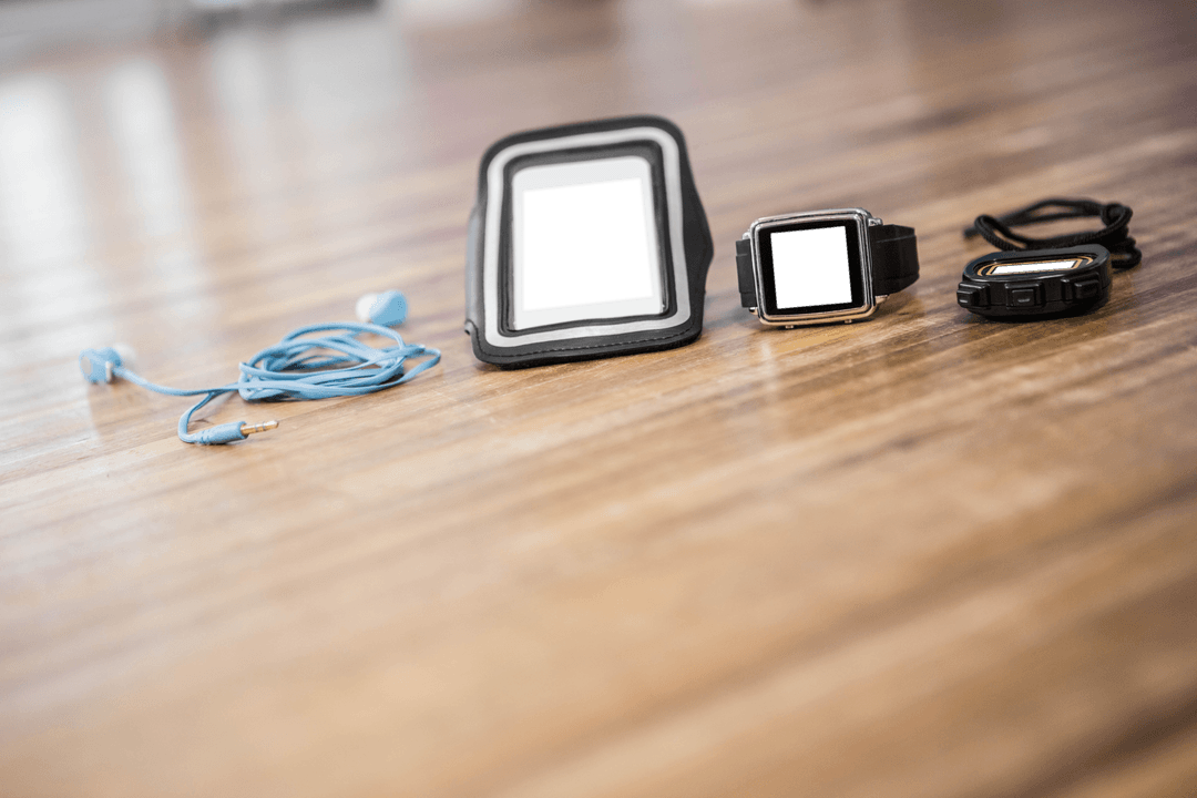 Transparent Fitness Devices on Gym Floor with Space for Branding