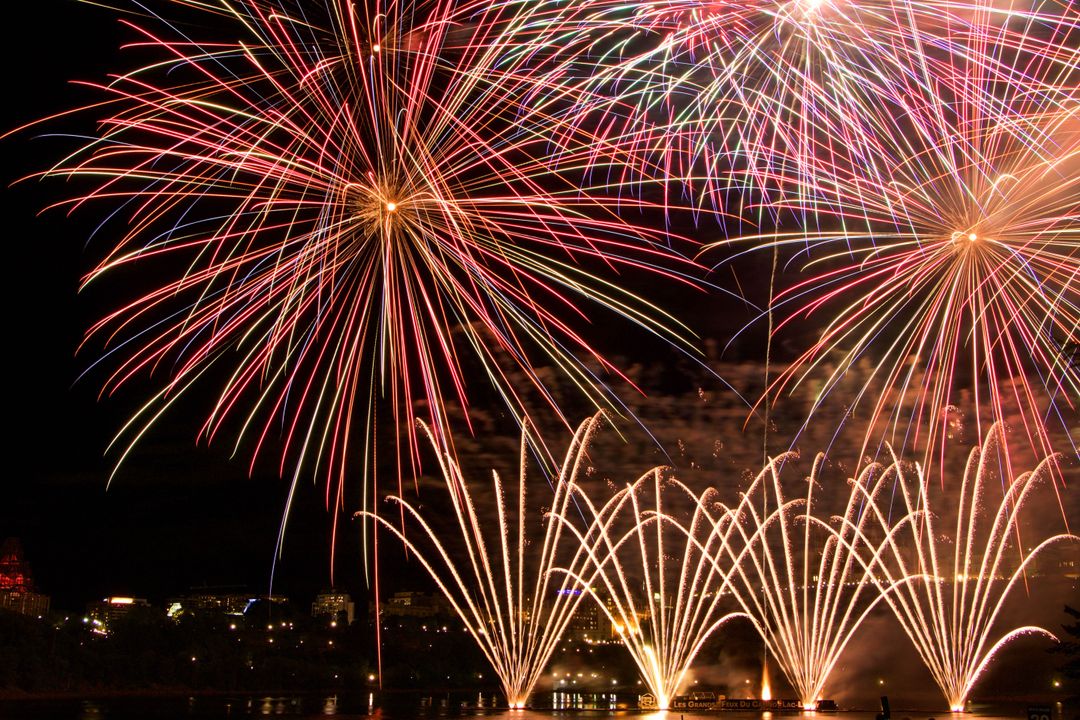 Spectacular Fireworks Display Over Urban Skyline