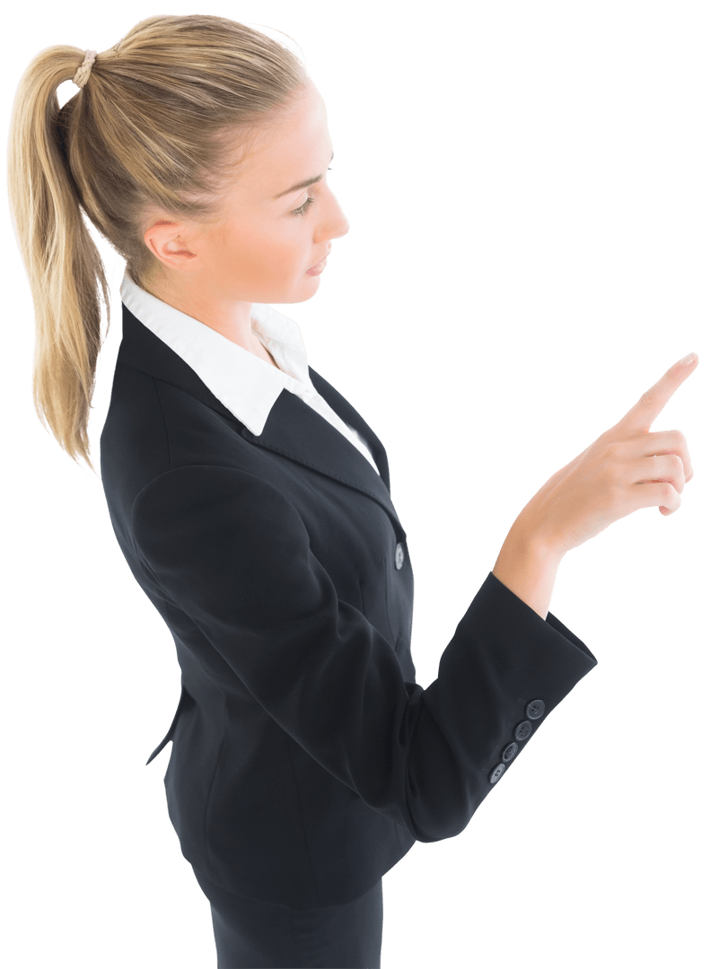 Businesswoman Pointing on Transparent Background for Office Presentations