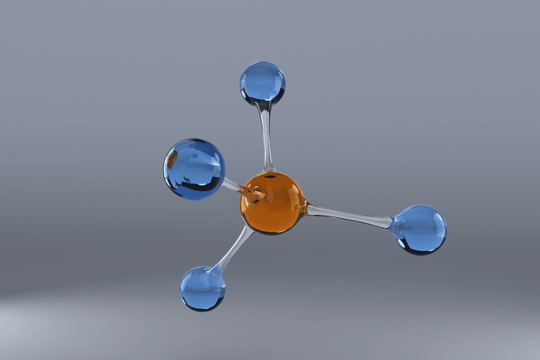 Transparent Glass Molecule with Blue and Orange Atoms