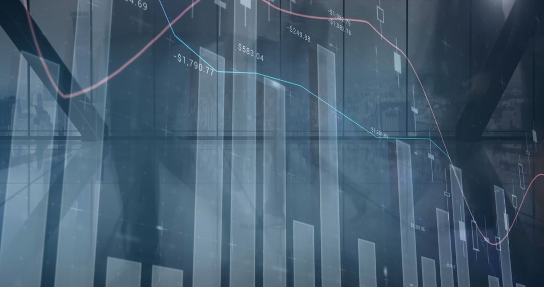 Financial Data Charts Overlayed on Modern Office Movement