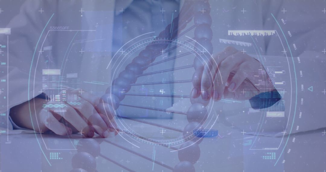 Caucasian Female Scientist Analyzing DNA Sequence Data Interface