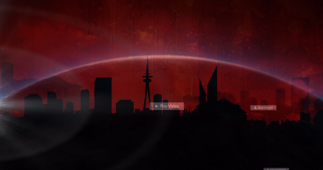 Digital Interface With Falling Social Media Icons Over Cityscape