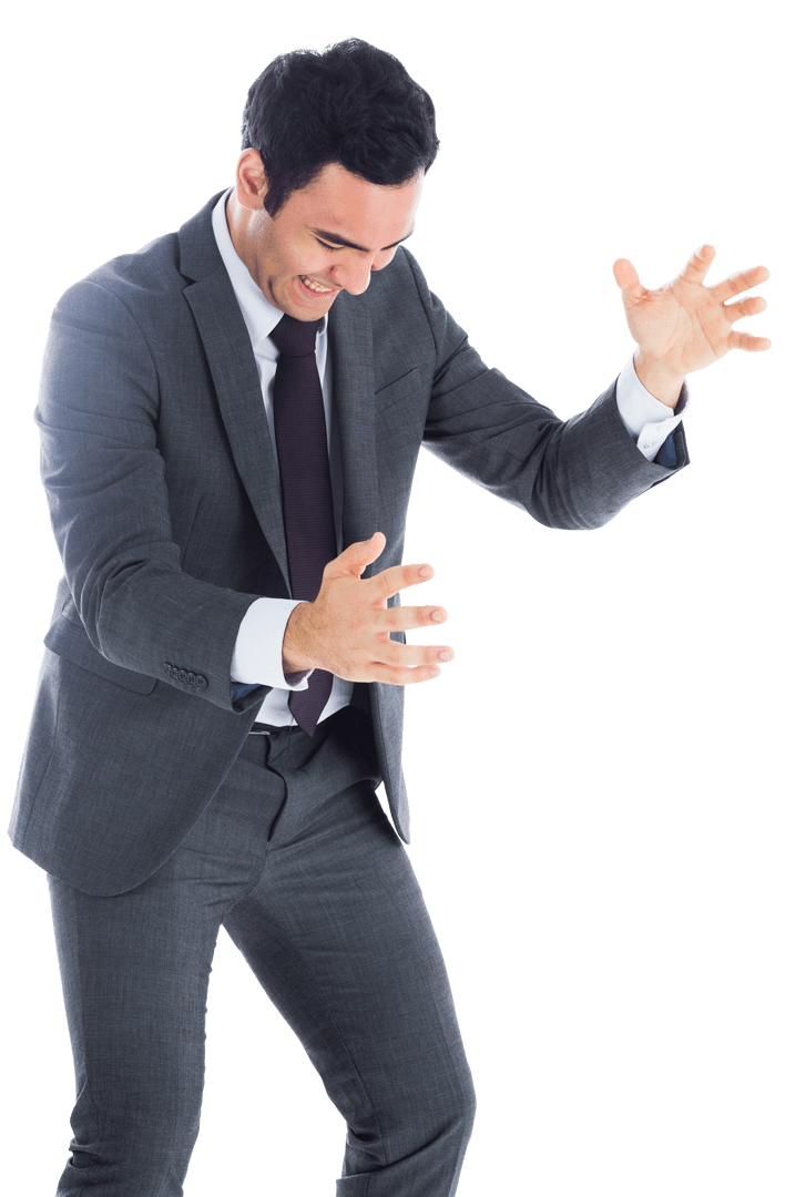 Smiling Businessman Gesturing on Transparent Background