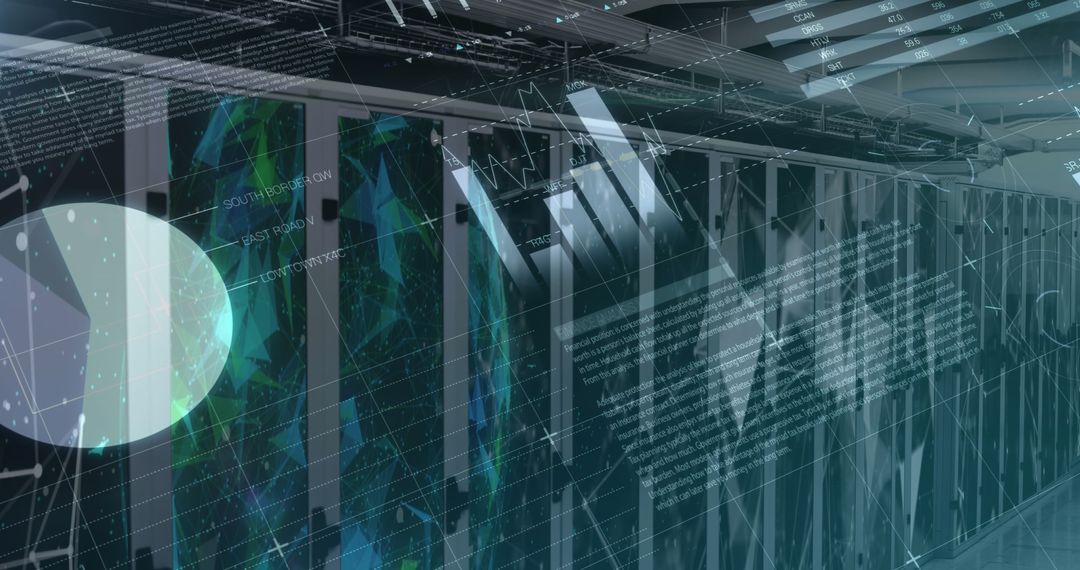 Futuristic Data Processing with Digital Interface in Server Room