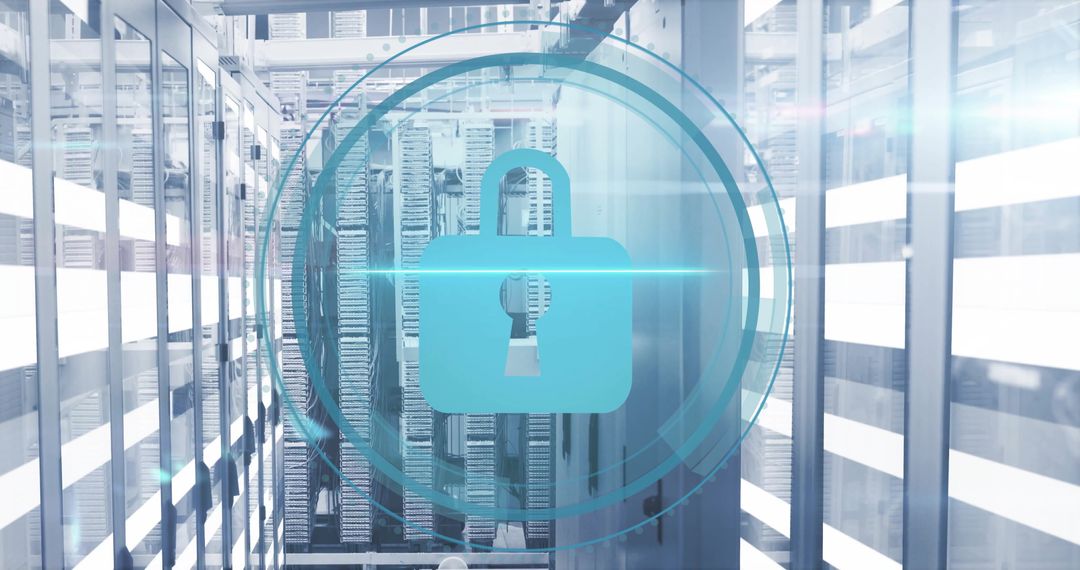 Digital Padlock Cybersecurity Concept Over Server Room
