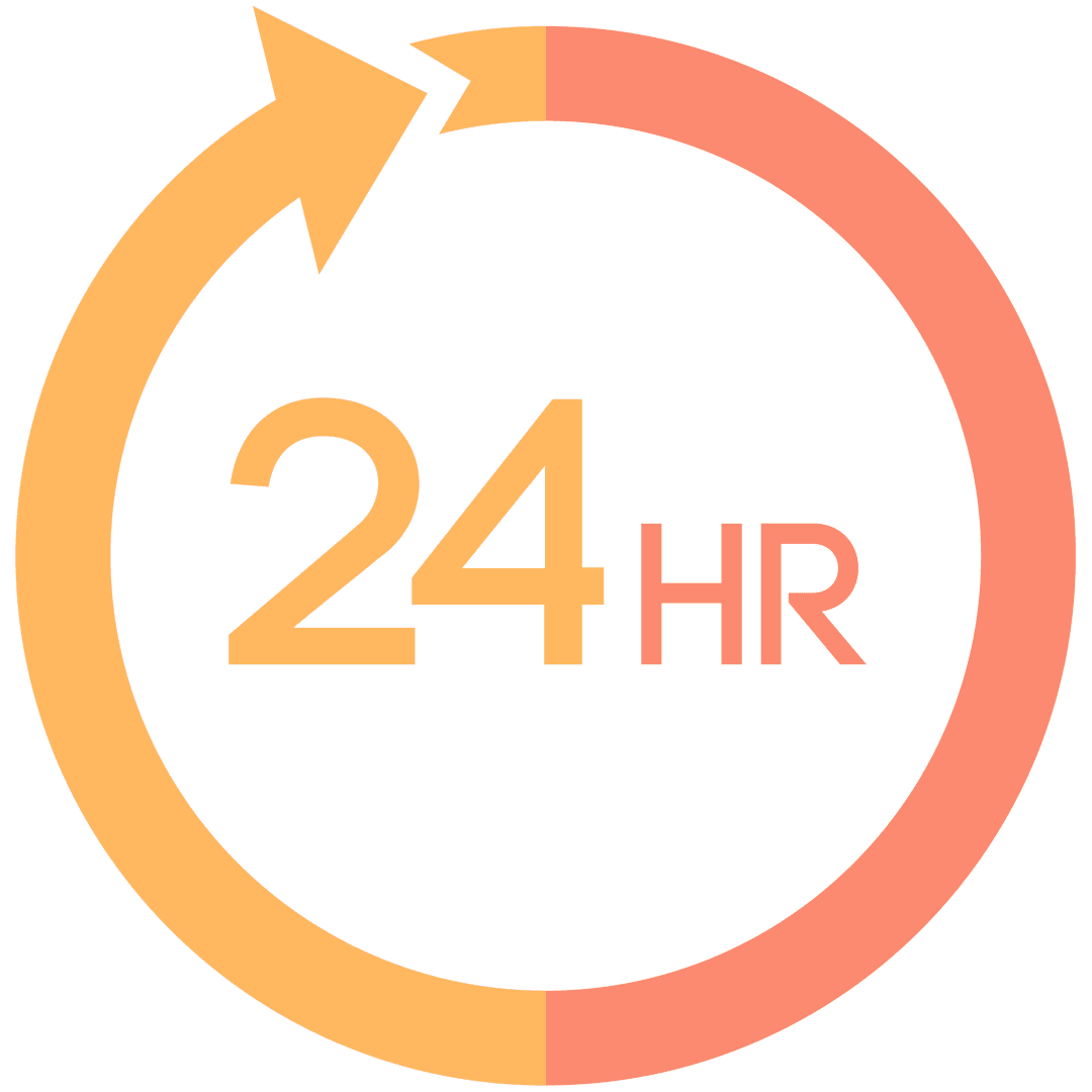 24 Hour Service Spiral Arrow Illustration on Transparent