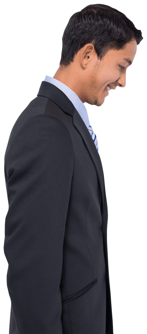 Transparent Background Happy Businessman Looking Down in Suit