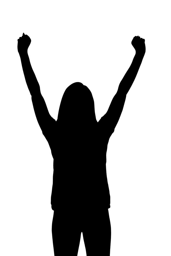 Cheerful Woman Silhouette with Raised Fists Goosepower on Transparent Background