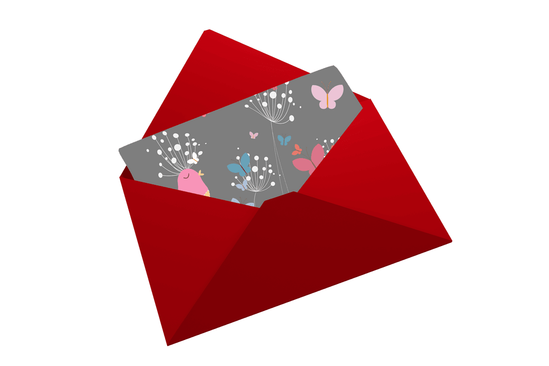 Transparent Red Envelope Displaying Love Letter with Flowers and Butterflies