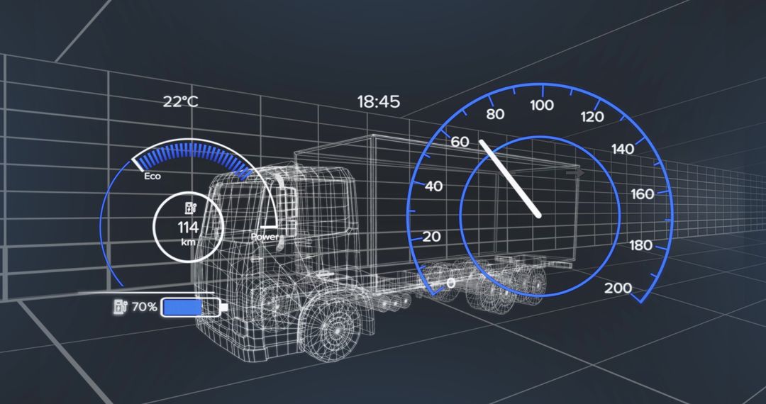 Wireframe of Electric Truck with Data Interface Display