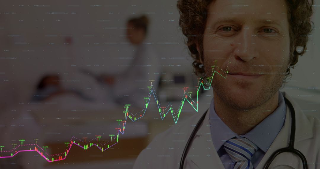 Doctor Analyzing Patient Data with Digital Interface Overlay