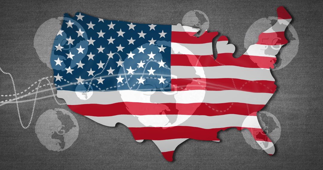 USA Map with Flag Silhouette Overlapping Global Network