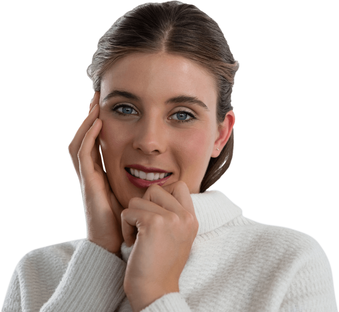 Transparent Portrait of Smiling Woman in White Sweater