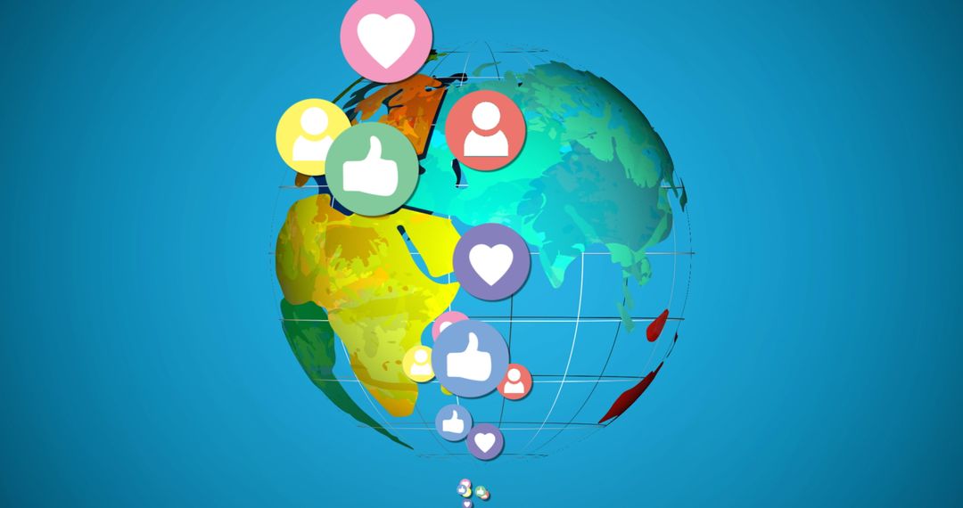 Rotating Globe with Social Media Icons and Blue Background