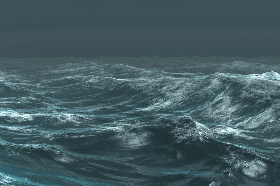 Dynamic Ocean with Waves on Transparent Background