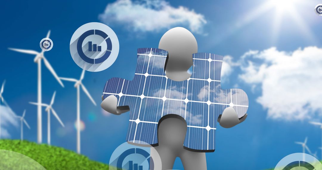 Renewable Energy Puzzle Concept with Solar and Wind Elements