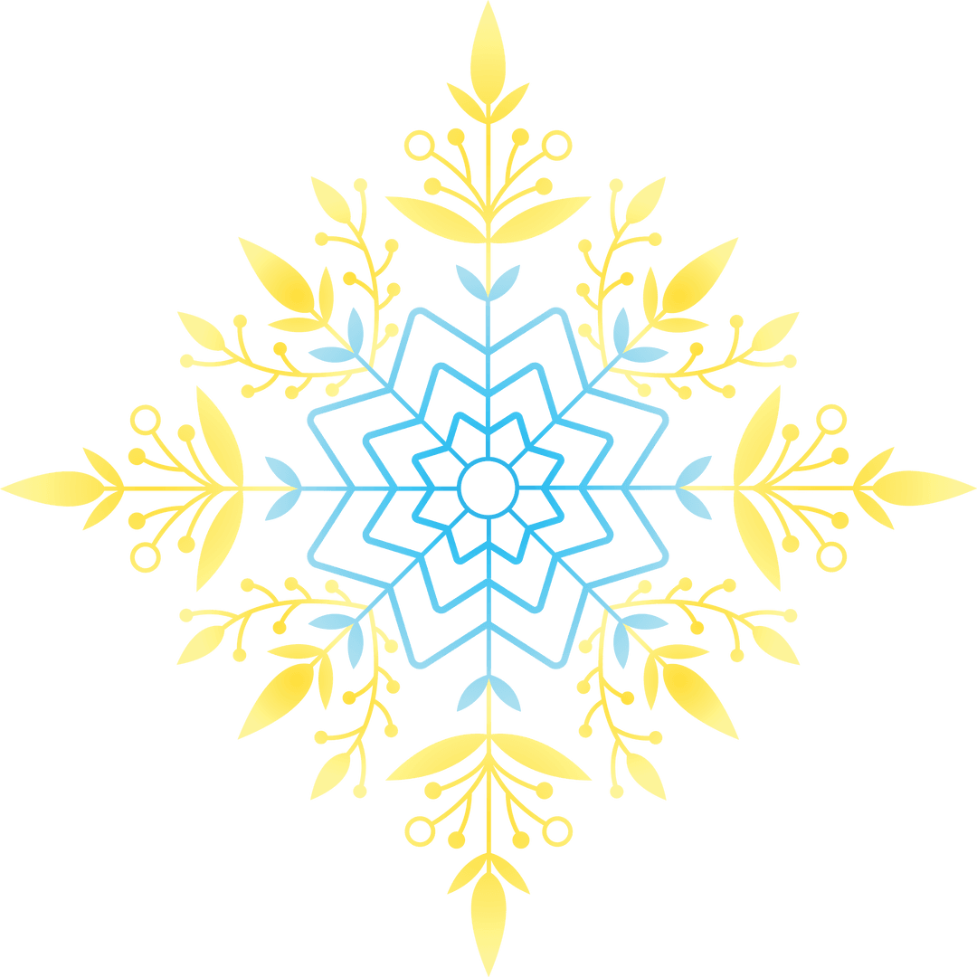 Festive Blue and Yellow Snowflake Pattern on Transparent Background