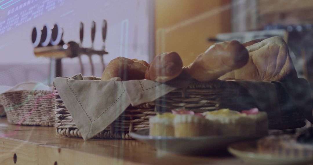 Artisanal Bread and Cupcake Display in Rustic Bakery