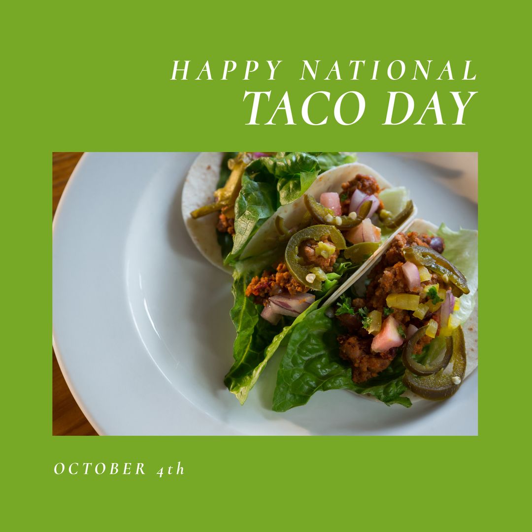 Celebrating National Taco Day with Delicious Tacos on Green Background - Download Free Stock Templates Pikwizard.com