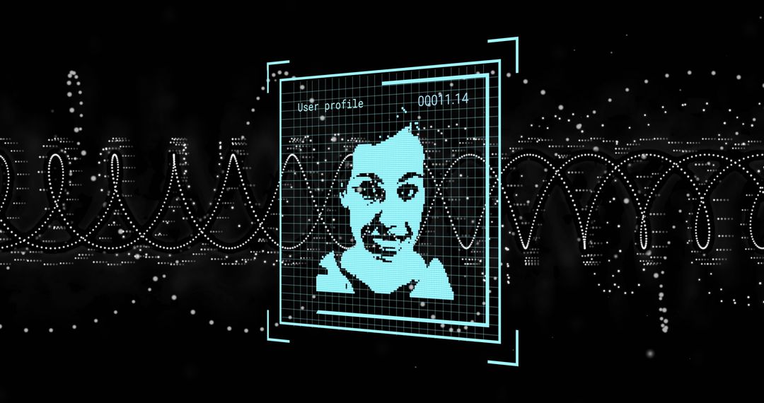 Digital Interface Concept with DNA Strand and AI-overlayed Face