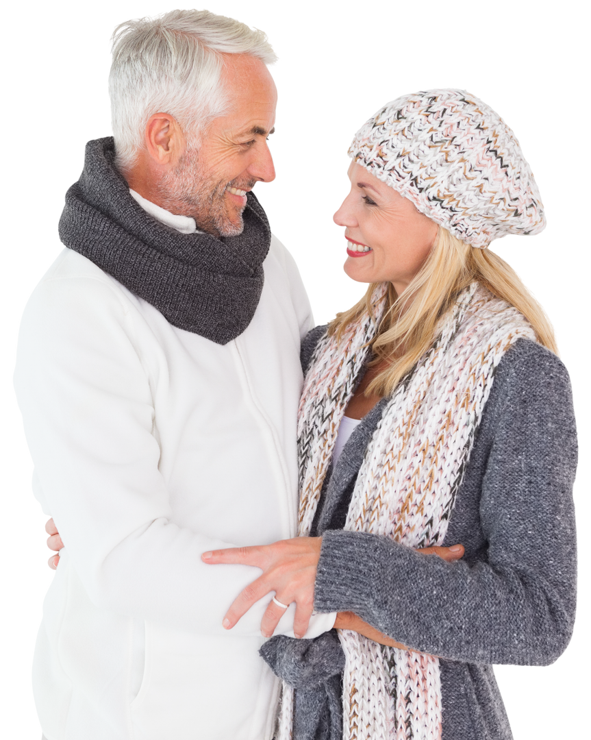 Smiling Senior Couple Embracing in Winter Clothing Transparent Background - Download Free Stock Images Pikwizard.com