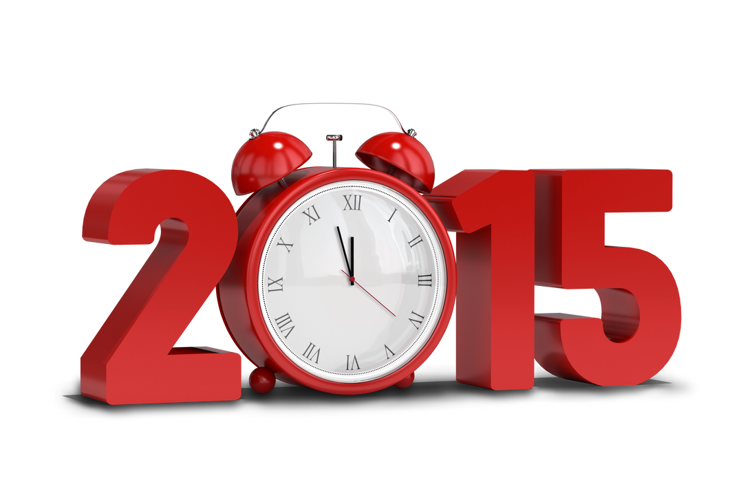 3D Red 2015 Text with Alarm Clock Transparent Background - Download Free Stock Images Pikwizard.com