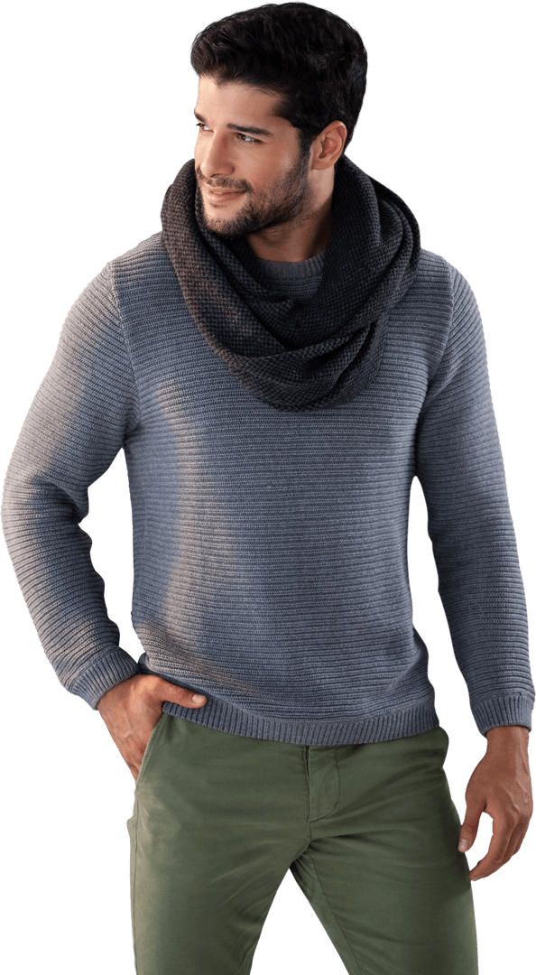 Stylish Man Posing in Casual Sweater with Transparent Background