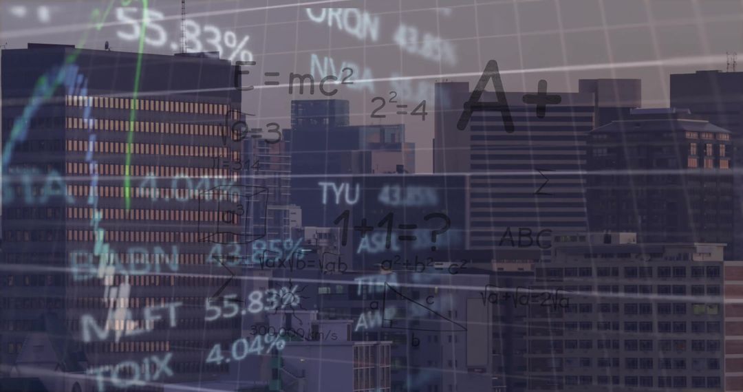 Digital Interface with Data Processing Overlay on Cityscape