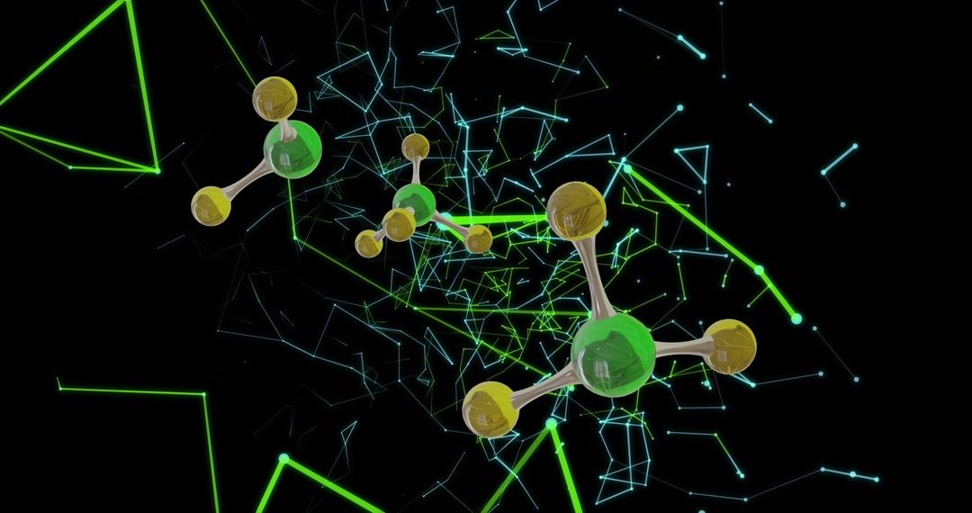 3D Molecular Structure with Digital Connections on Black Background