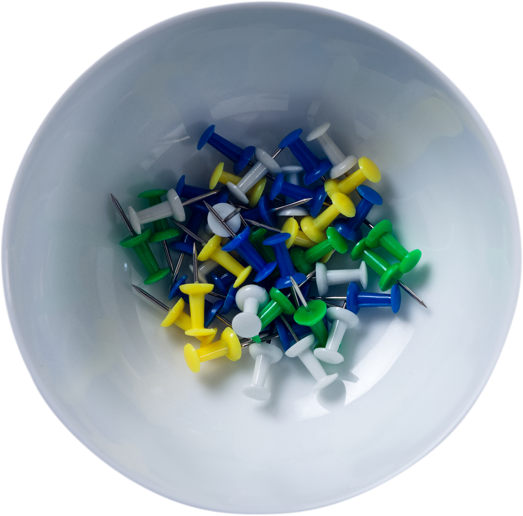 Transparent Bowl Containing Colorful Pushpins - Download Free Stock Images Pikwizard.com