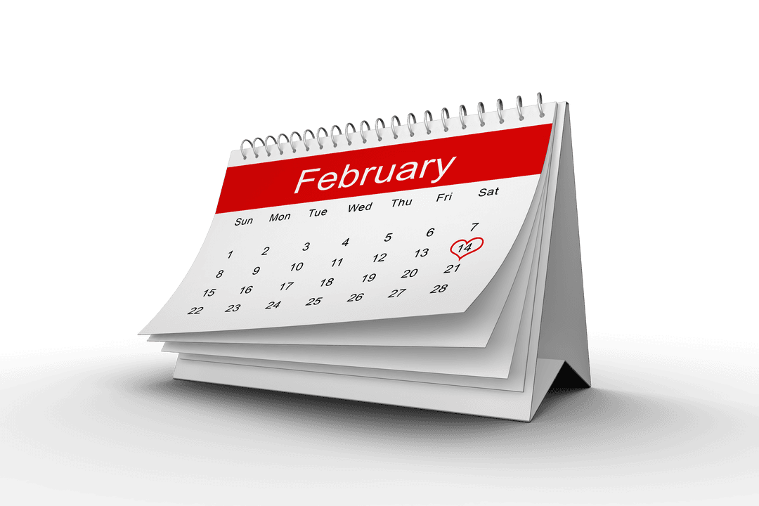 Transparent February Calendar with Valentine's Day Highlight