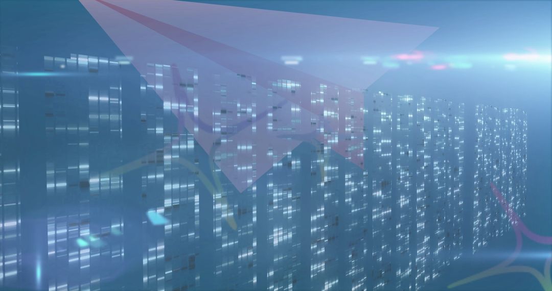 Futuristic Data Stream with Digital Paper Airplane